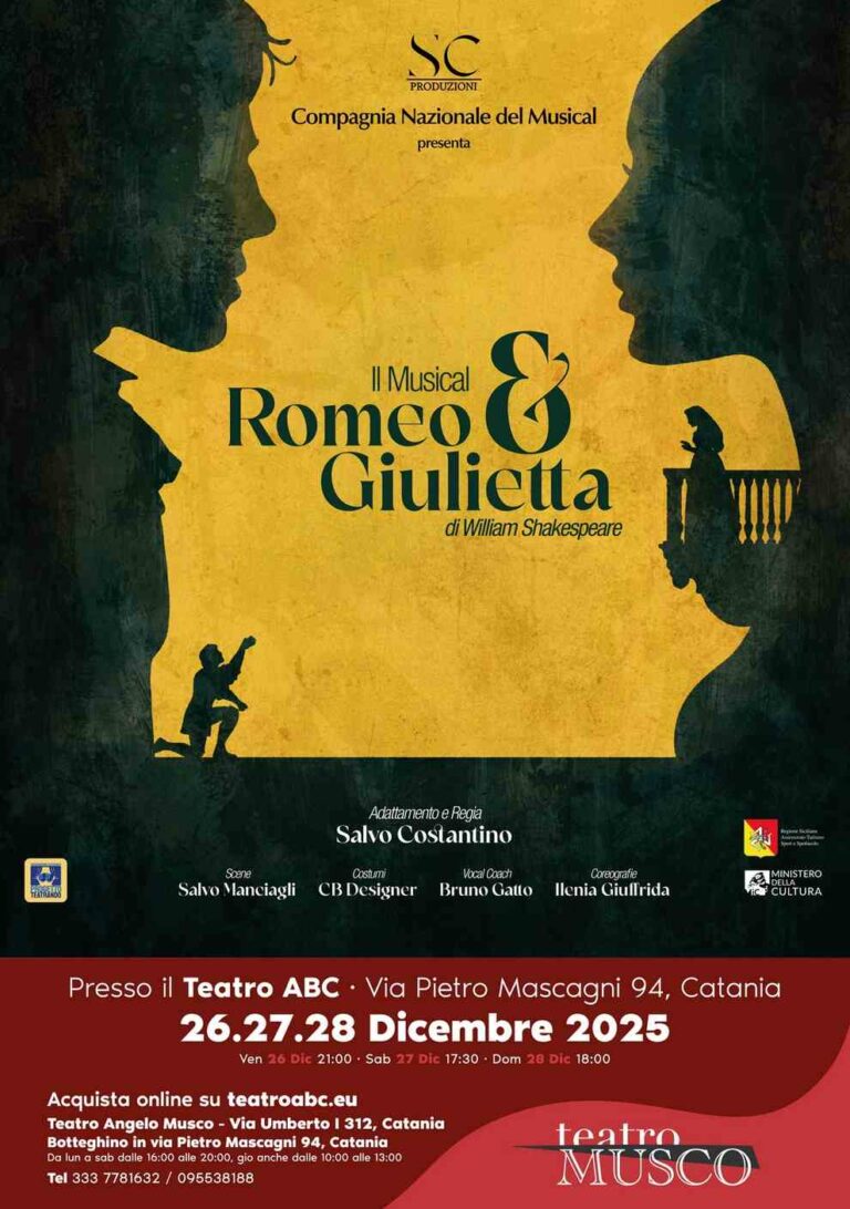 Catania. “Romeo e Giulietta” in scena al Teatro Abc: lo spettacolo in programma dal 26 al 28 dicembre Romeo Giulietta locandina