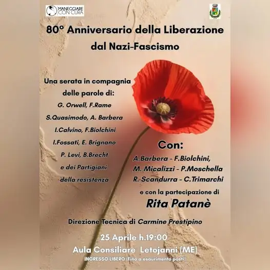 Letojanni. Gli 80 anni della Liberazione con Maneggiare con Cura: il 25 aprile in aula consiliare un evento per ricordare la Resistenza